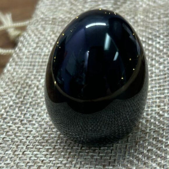 Black Obsidian Crystal Egg With Stand & Burlap Pouch - Picture 6 of 6